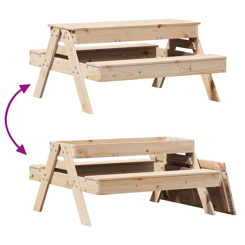 Solid Pine Wood Kids Picnic Table with Sandpit - Natural Finish