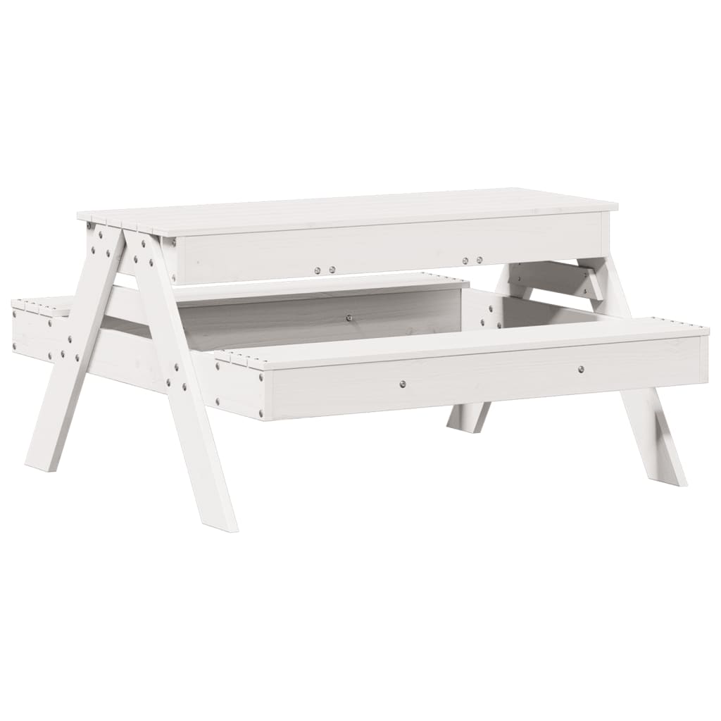 Kids' White Pine Wood Picnic Table with Sandpit - Solid & Durable