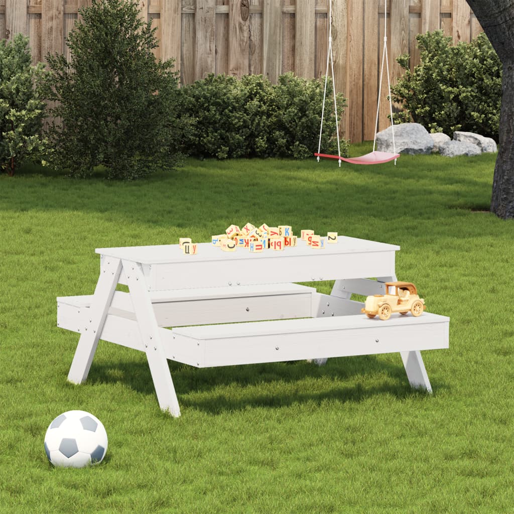 Kids' White Pine Wood Picnic Table with Sandpit - Solid & Durable