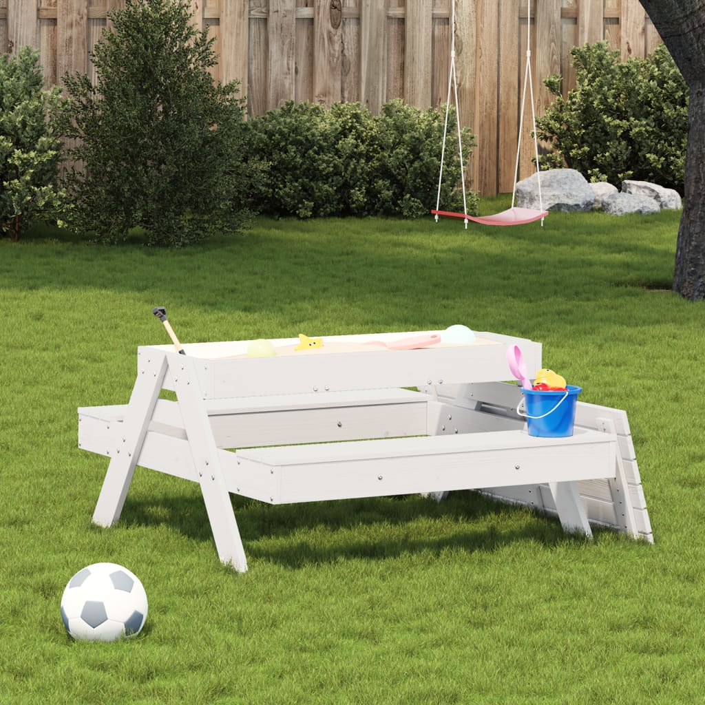Kids' White Pine Wood Picnic Table with Sandpit - Solid & Durable