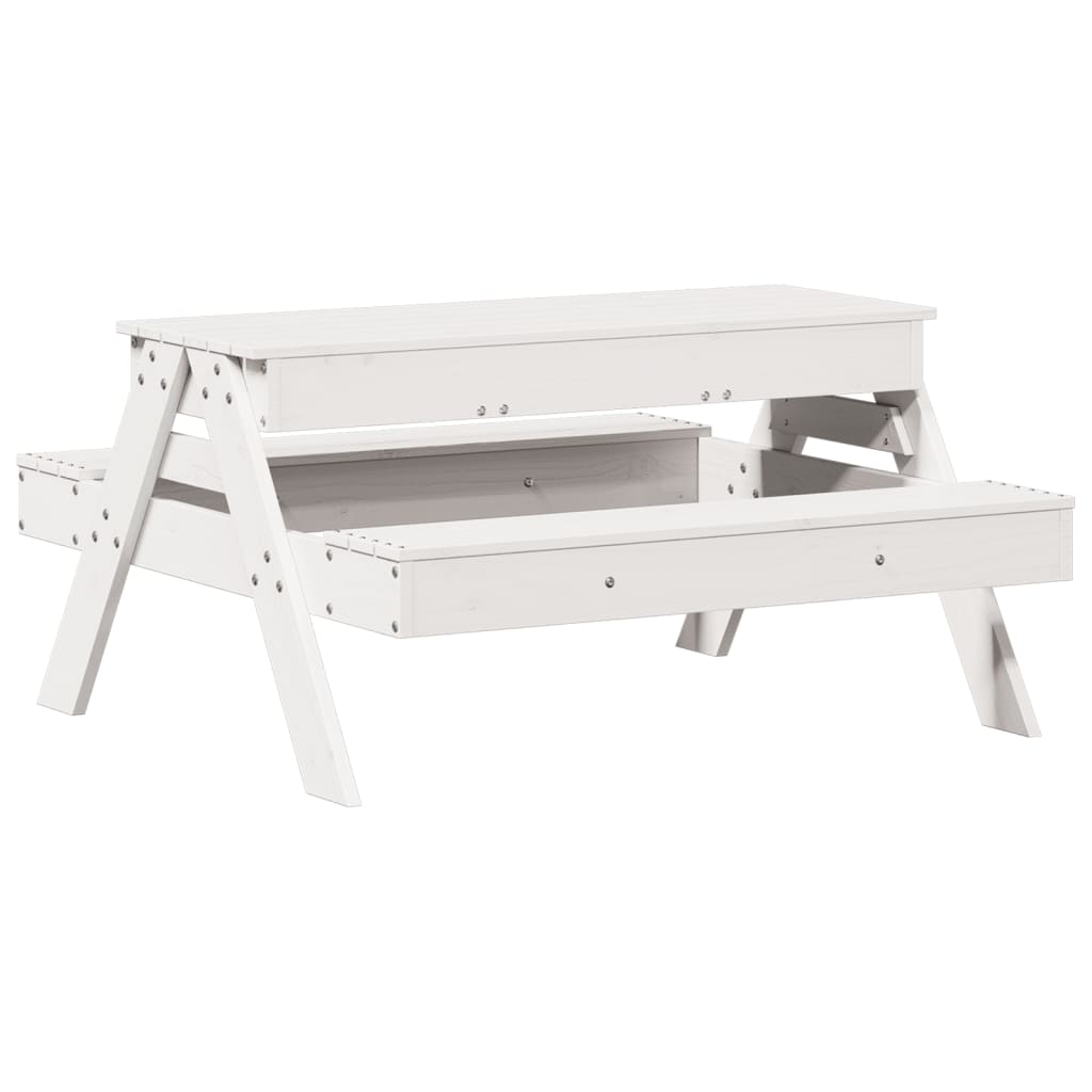 Kids' White Pine Wood Picnic Table with Sandpit - Solid & Durable