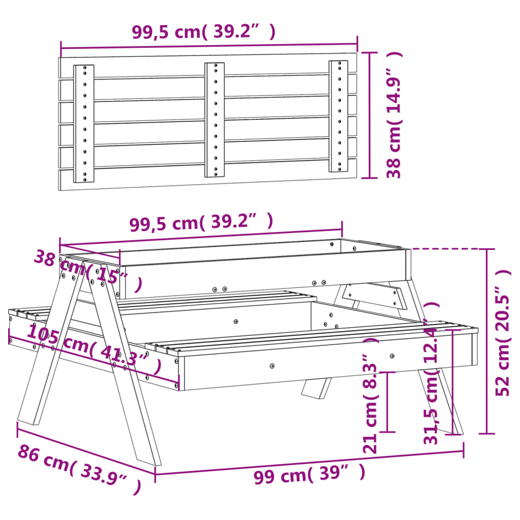 Kids' White Pine Wood Picnic Table with Sandpit - Solid & Durable