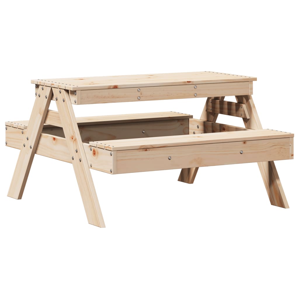Solid Pine Wood Kids' Picnic Table - 88x97x52 cm, Natural Finish