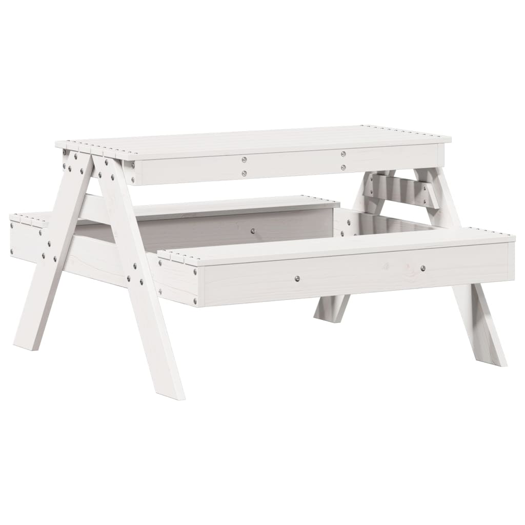 Kids' White Picnic Table - Solid Pine Wood - 88x97x52 cm