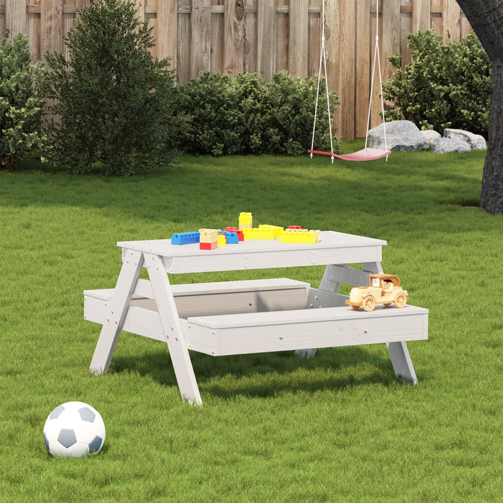 Kids' White Picnic Table - Solid Pine Wood - 88x97x52 cm