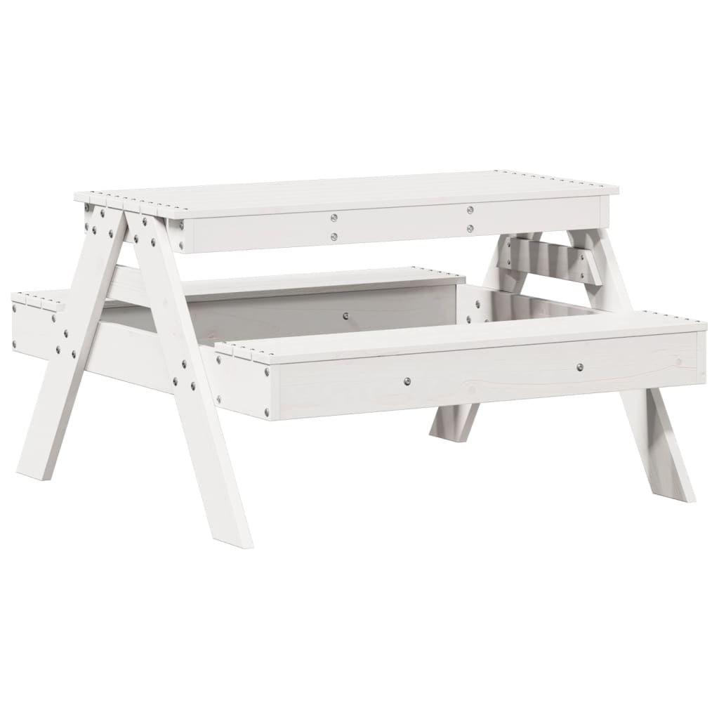 Kids' White Picnic Table - Solid Pine Wood - 88x97x52 cm