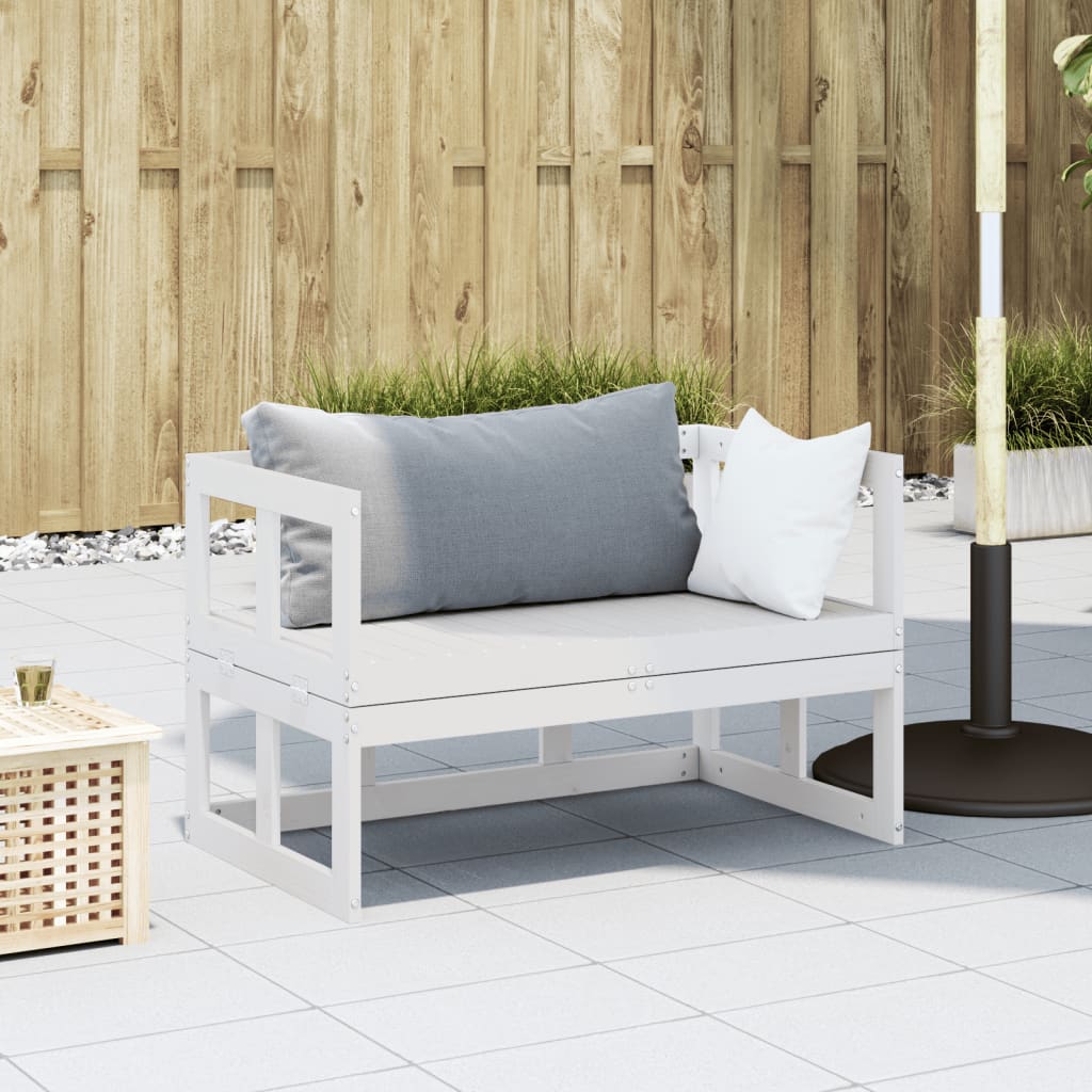 Extendable White Pine Wood Garden Sofa Bench