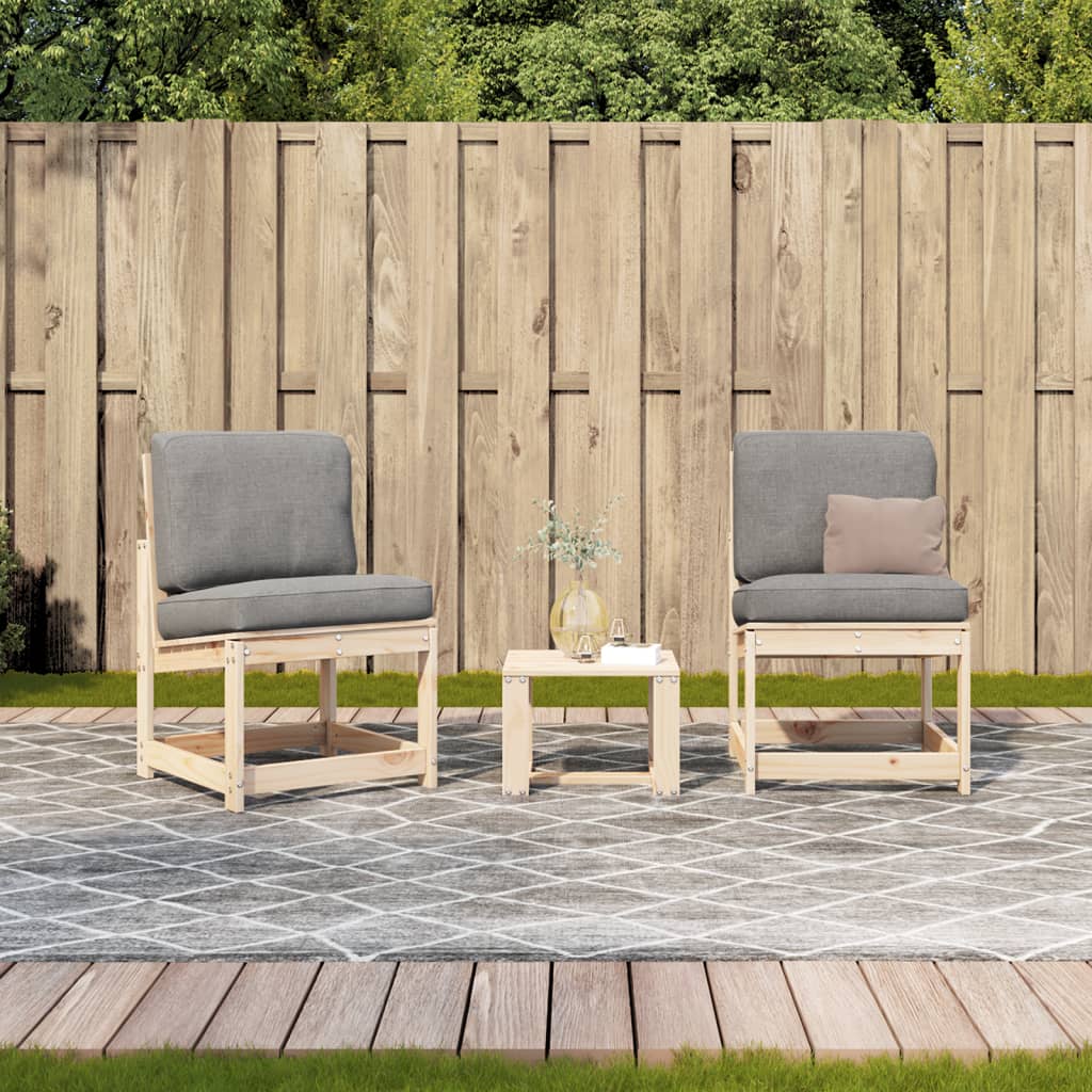 Solid Pine 3-Piece Garden Lounge Set - Stylish Outdoor Seating