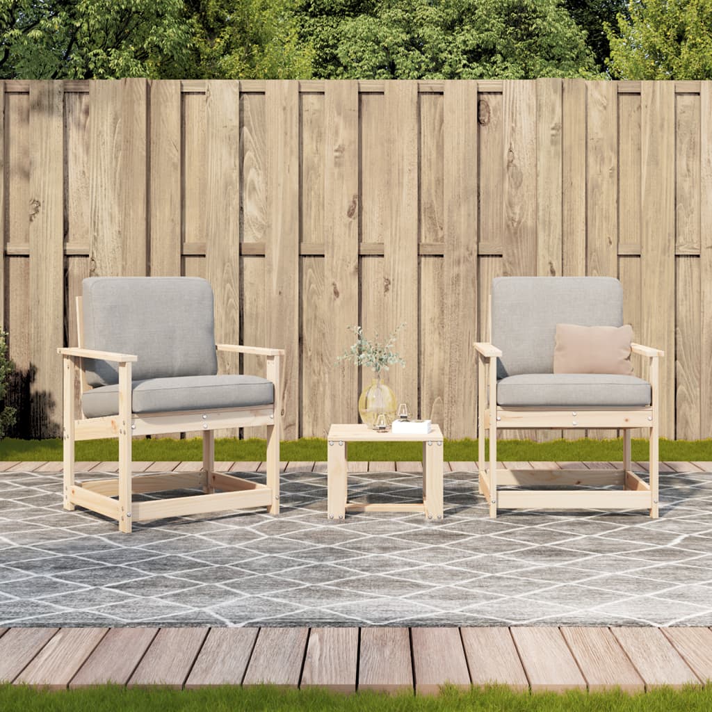 Solid Pine 3-Piece Garden Lounge Set - Stylish Outdoor Comfort
