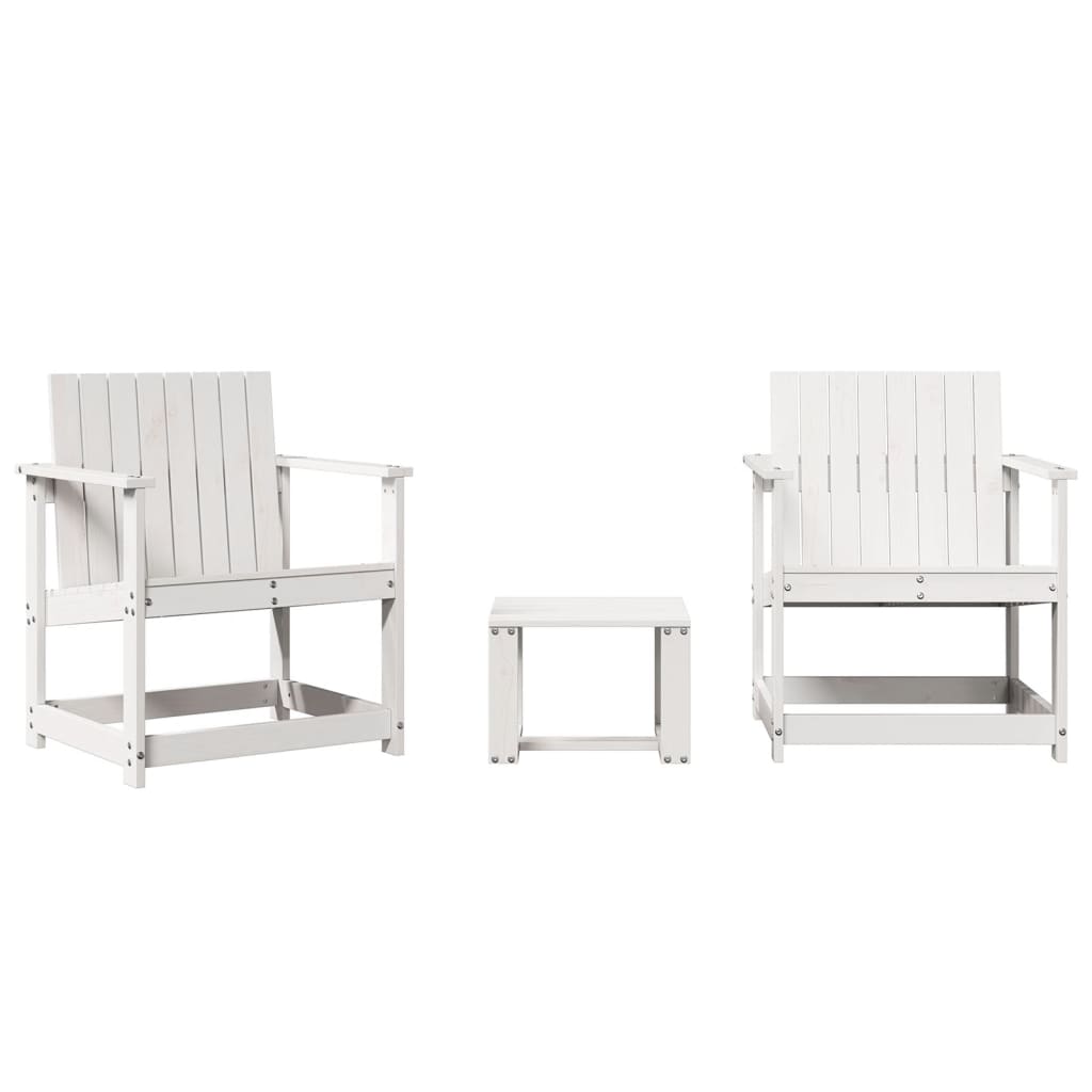 White Solid Pine Wood 3 Piece Garden Lounge Set - Stylish & Durable