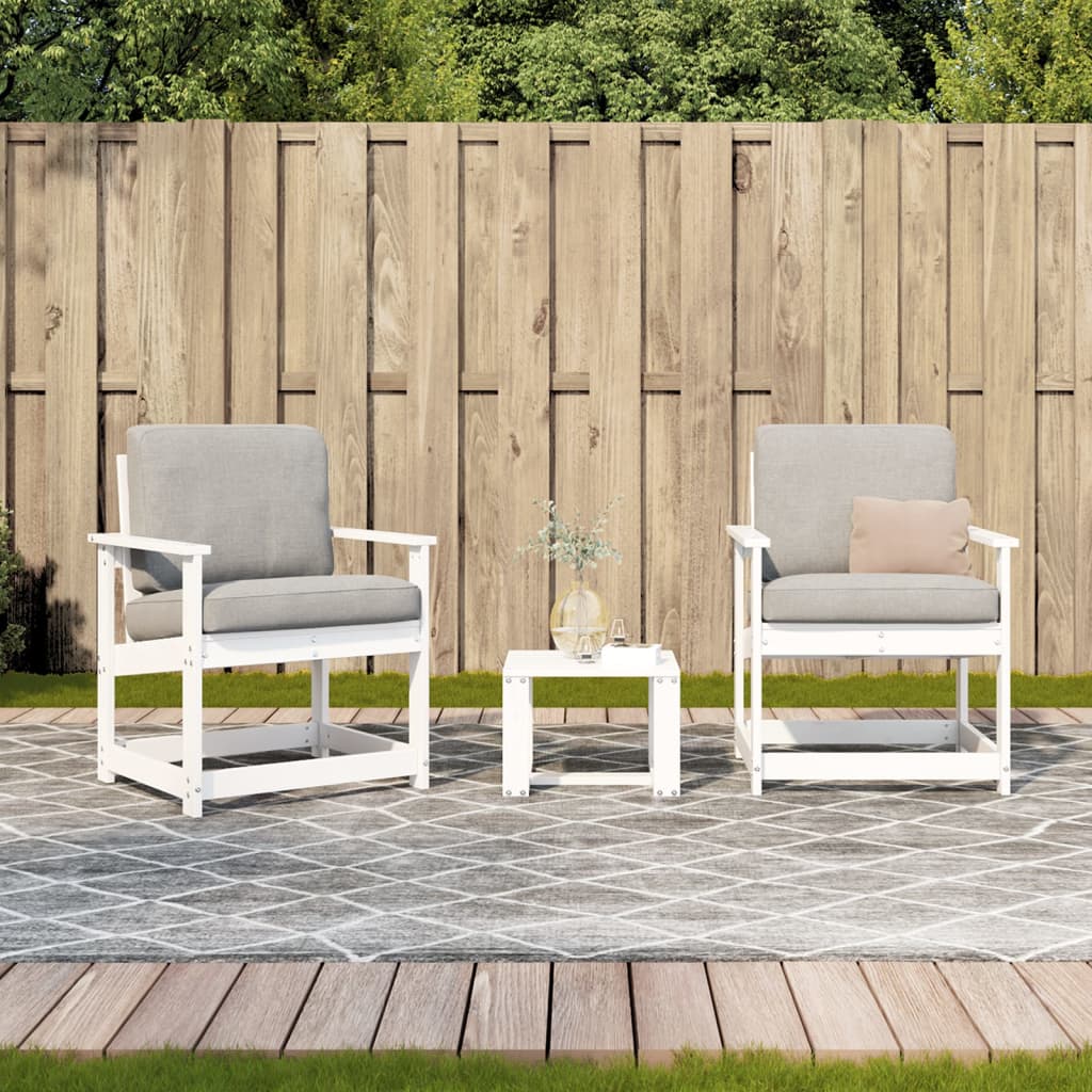 White Solid Pine Wood 3 Piece Garden Lounge Set - Stylish & Durable