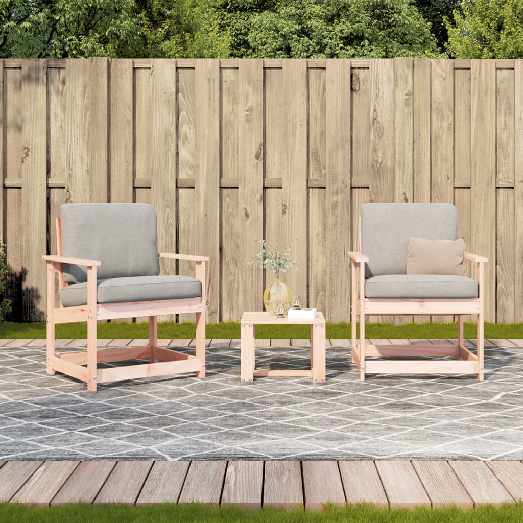 3-Piece Solid Wood Douglas Garden Lounge Set - Natural Finish
