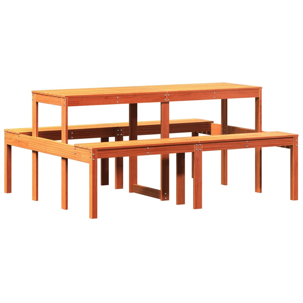 Solid Wood Pine Picnic Table Wax Brown 160x134x75 cm