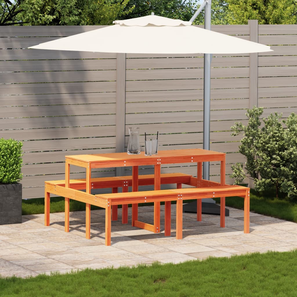 Solid Wood Pine Picnic Table Wax Brown 160x134x75 cm