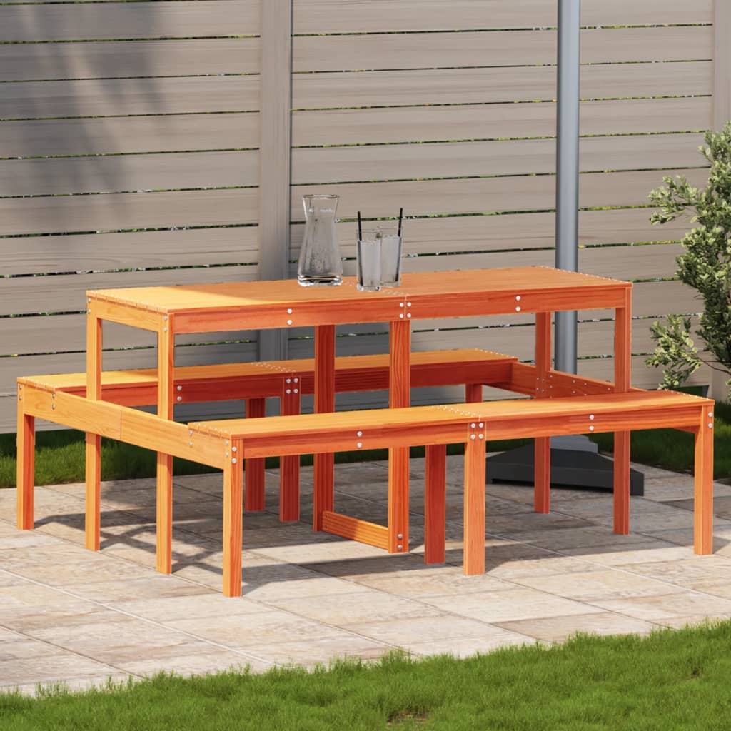 Solid Wood Pine Picnic Table Wax Brown 160x134x75 cm
