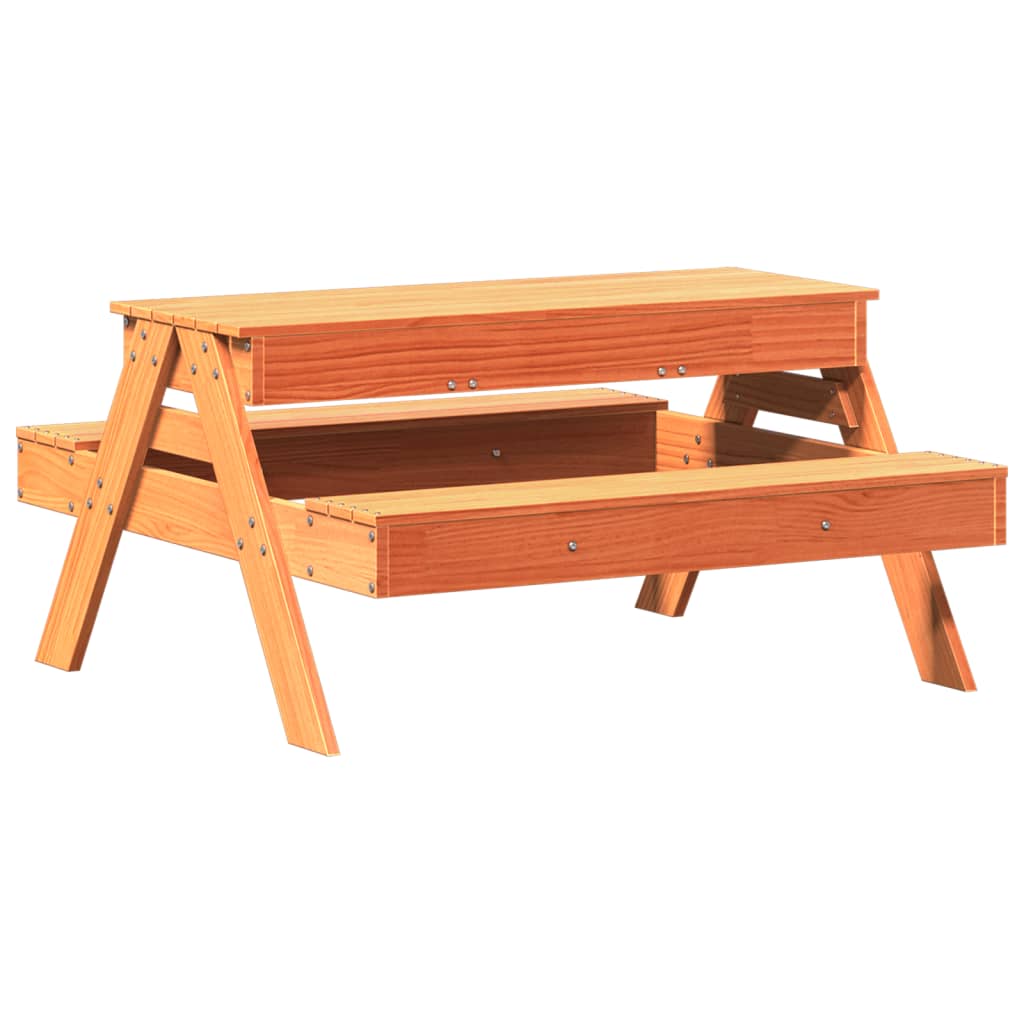 Wax Brown Solid Wood Pine Kids Picnic Table with Sandpit