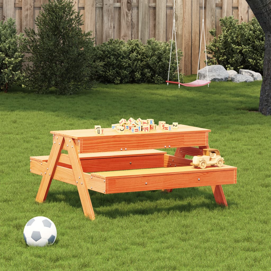 Wax Brown Solid Wood Pine Kids Picnic Table with Sandpit
