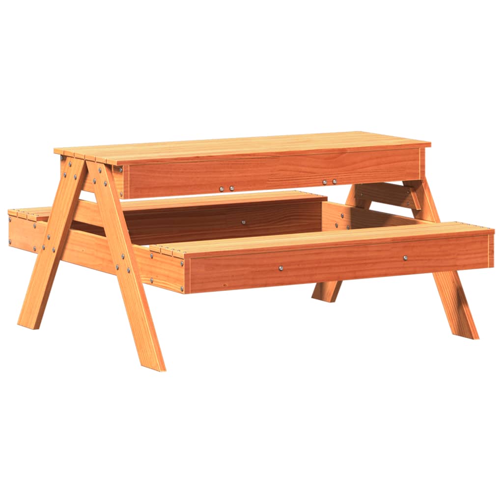 Wax Brown Solid Wood Pine Kids Picnic Table with Sandpit