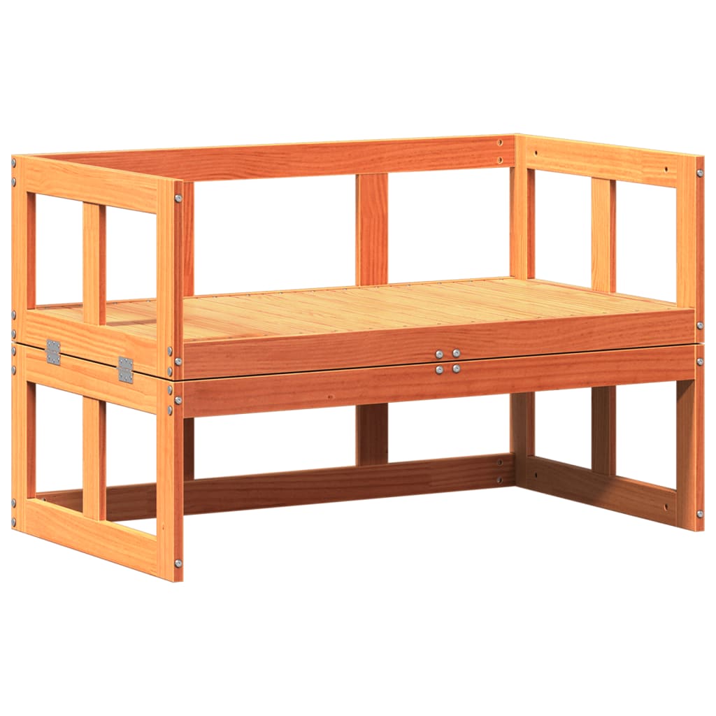 Extendable Wax Brown Pine Garden Sofa Bench - Solid Wood Elegance