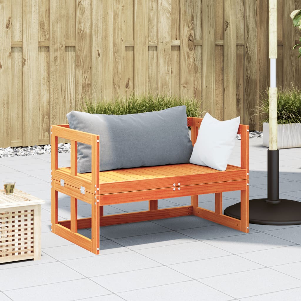 Extendable Wax Brown Pine Garden Sofa Bench - Solid Wood Elegance