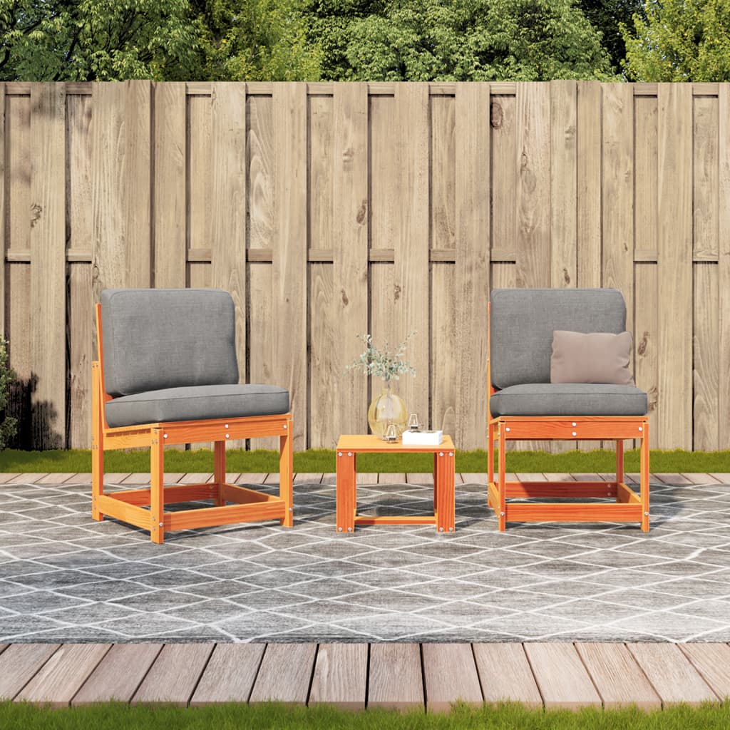 3-Piece Wax Brown Pine Garden Lounge Set - Solid Wood Design
