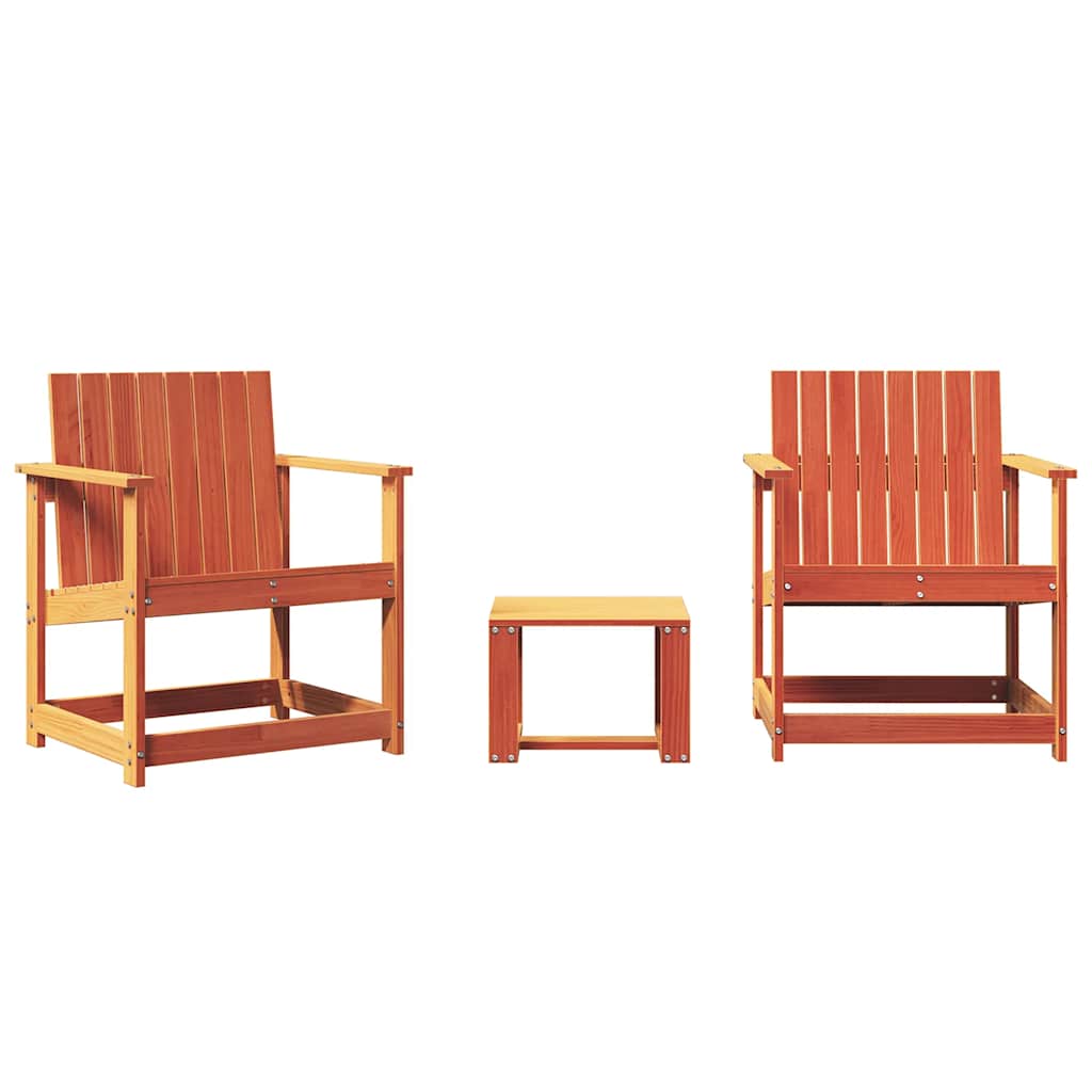 3-Piece Wax Brown Solid Pine Wood Garden Lounge Set