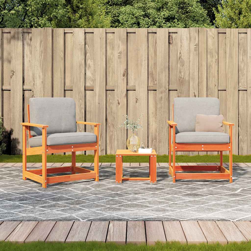 3-Piece Wax Brown Solid Pine Wood Garden Lounge Set