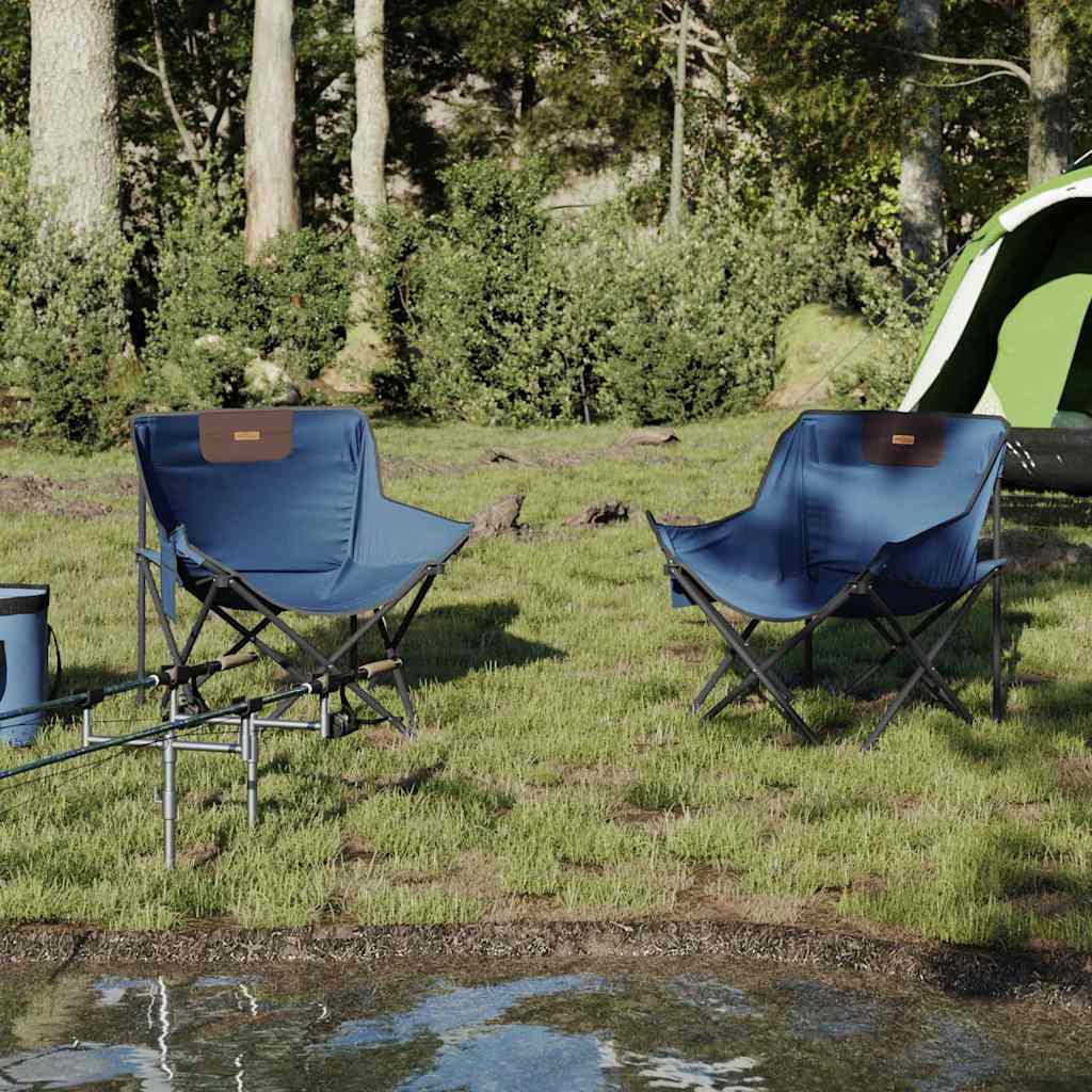 Foldable Blue Camping Chairs with Pocket - 2 Pack, Lightweight Design
