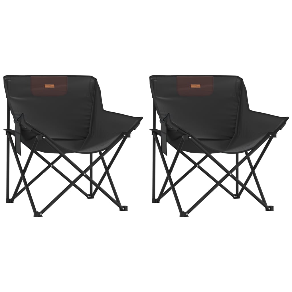Set of 2 Black Foldable Camping Chairs with Pockets - Durable & Lightweight