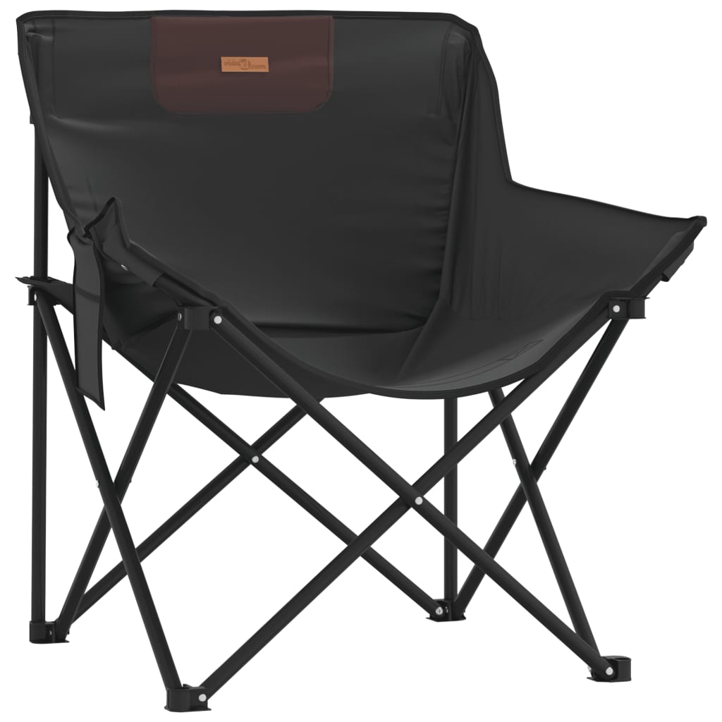 Set of 2 Black Foldable Camping Chairs with Pockets - Durable & Lightweight