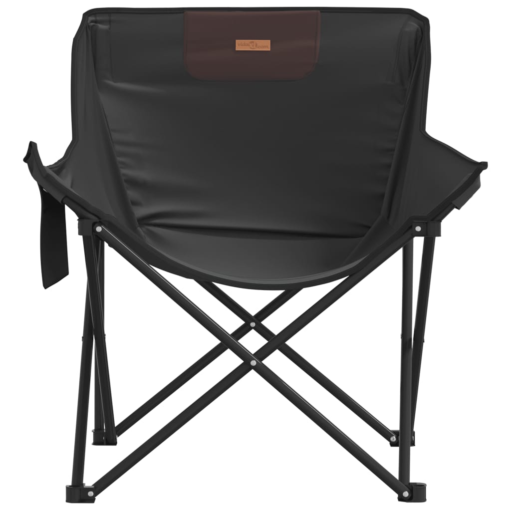 Set of 2 Black Foldable Camping Chairs with Pockets - Durable & Lightweight