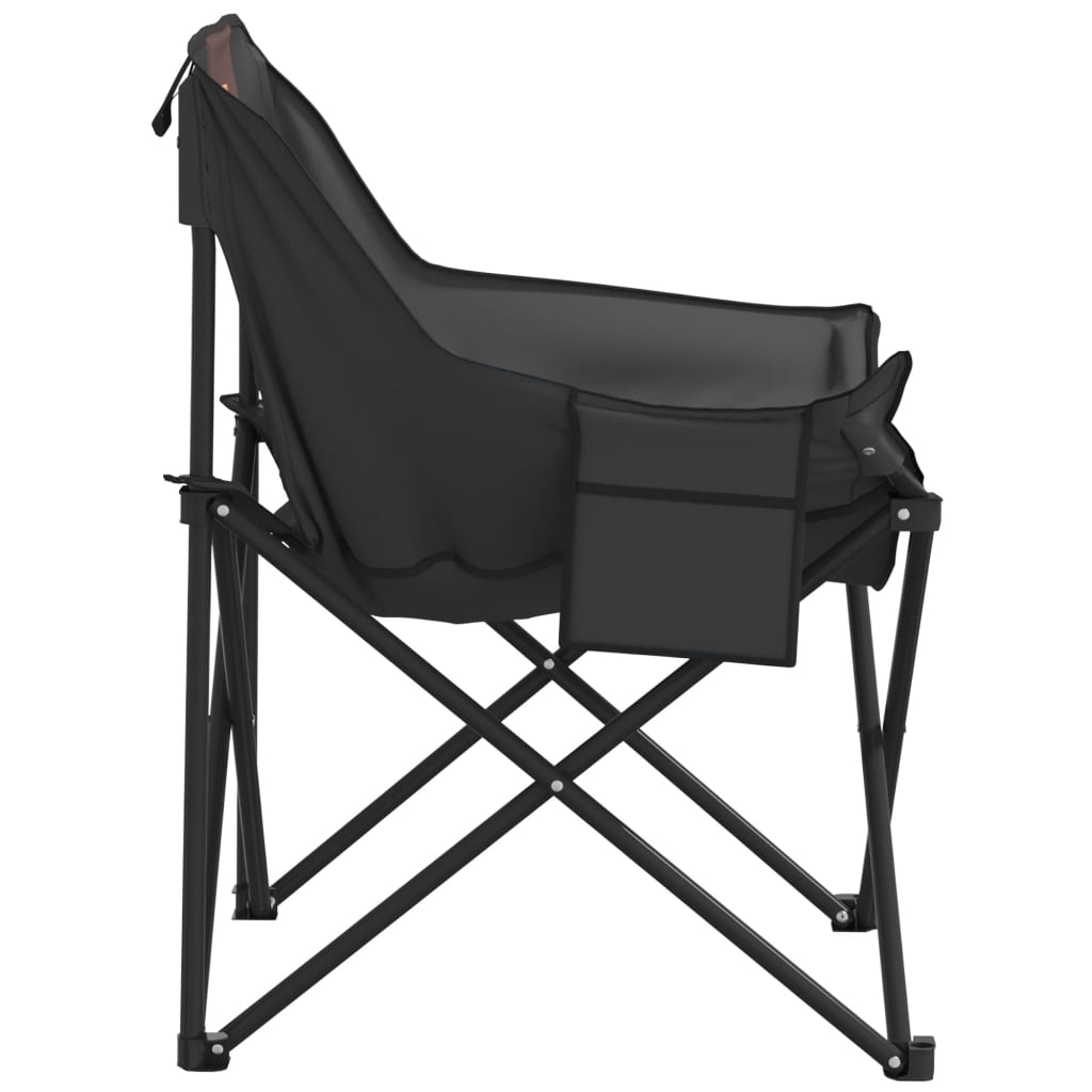 Set of 2 Black Foldable Camping Chairs with Pockets - Durable & Lightweight