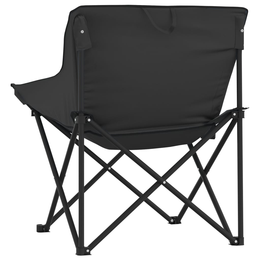 Set of 2 Black Foldable Camping Chairs with Pockets - Durable & Lightweight