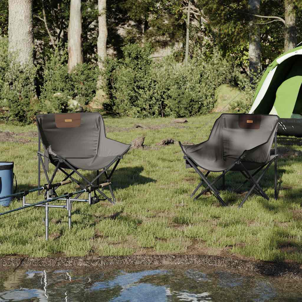 Foldable Camping Chairs with Pocket, 2-Pack, Grey, Durable Material