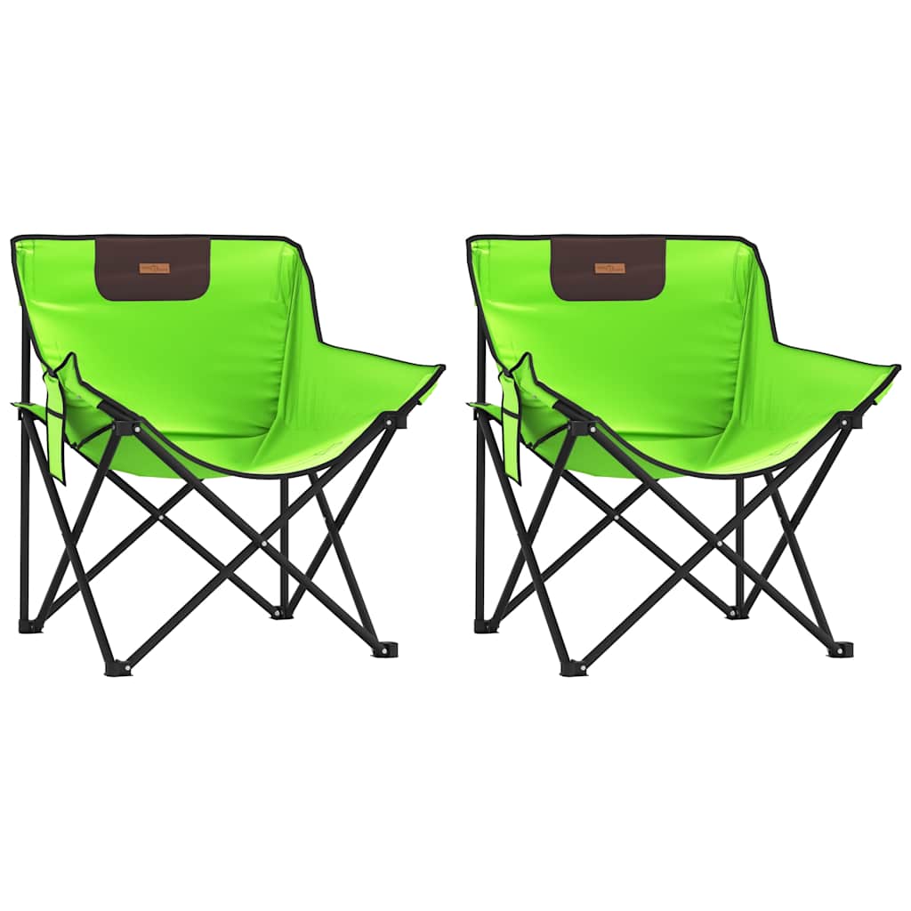 Green Foldable Camping Chairs with Pocket - 2 Pack, Durable & Portable