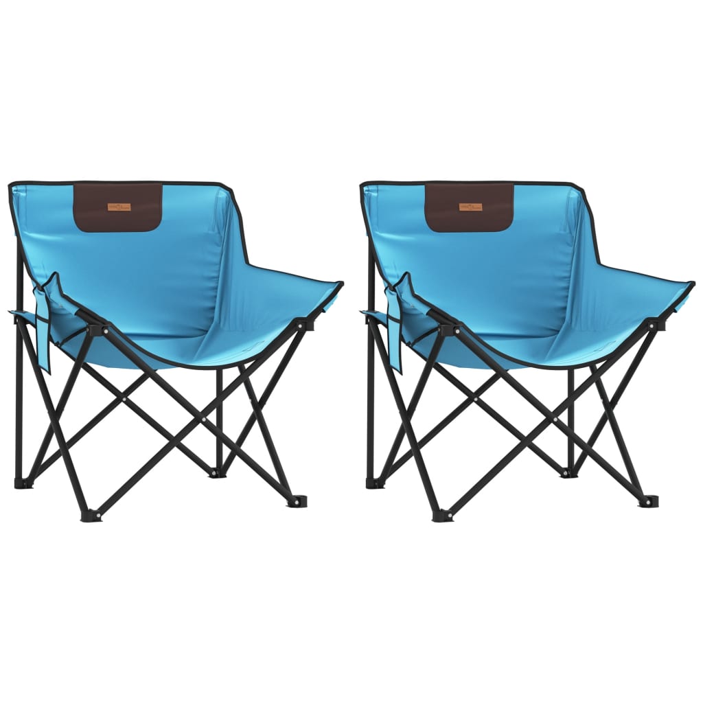 Bright Blue Foldable Camping Chairs Set (2 pcs) with Pocket