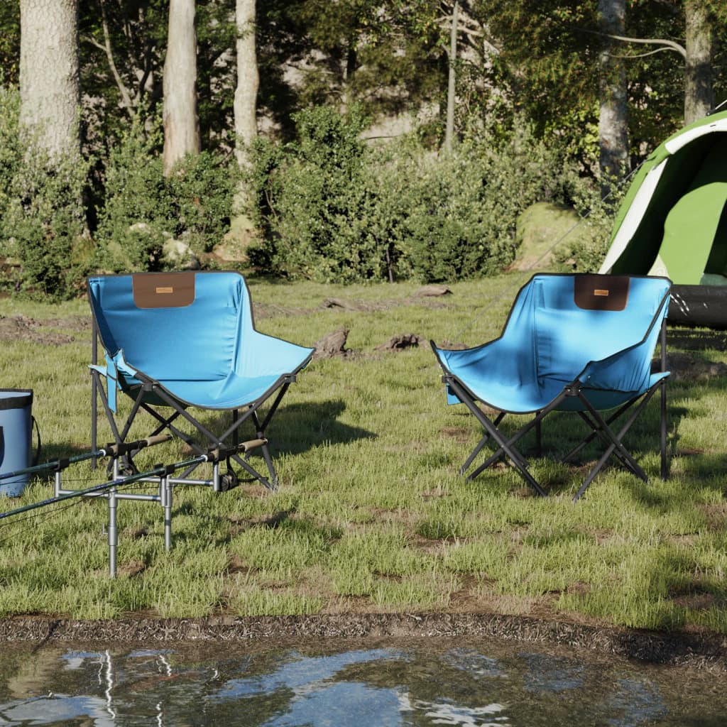 Bright Blue Foldable Camping Chairs Set (2 pcs) with Pocket