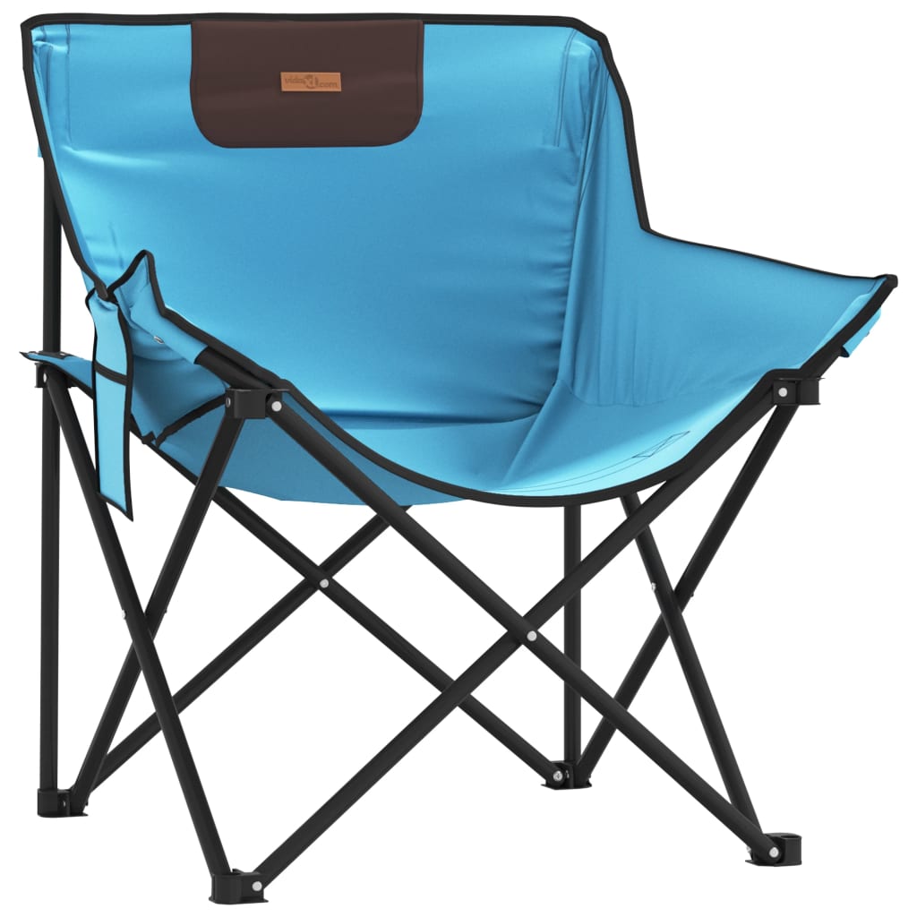 Bright Blue Foldable Camping Chairs Set (2 pcs) with Pocket