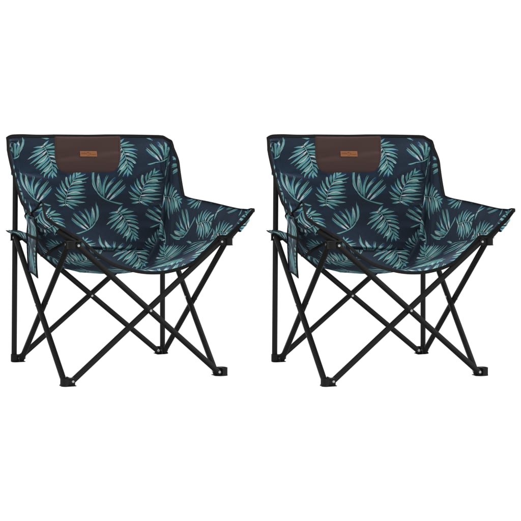 Foldable Camping Chairs with Leaf Print - 2 Pack, Pocket-Ready