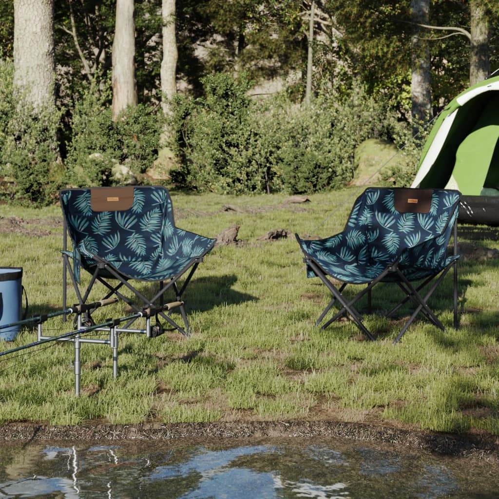 Foldable Camping Chairs with Leaf Print - 2 Pack, Pocket-Ready