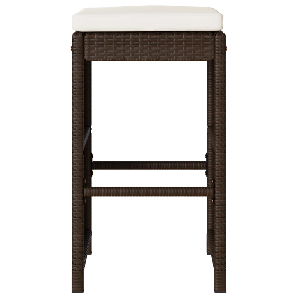 Brown Poly Rattan Garden Bar Stools with Cushions - Set of 2