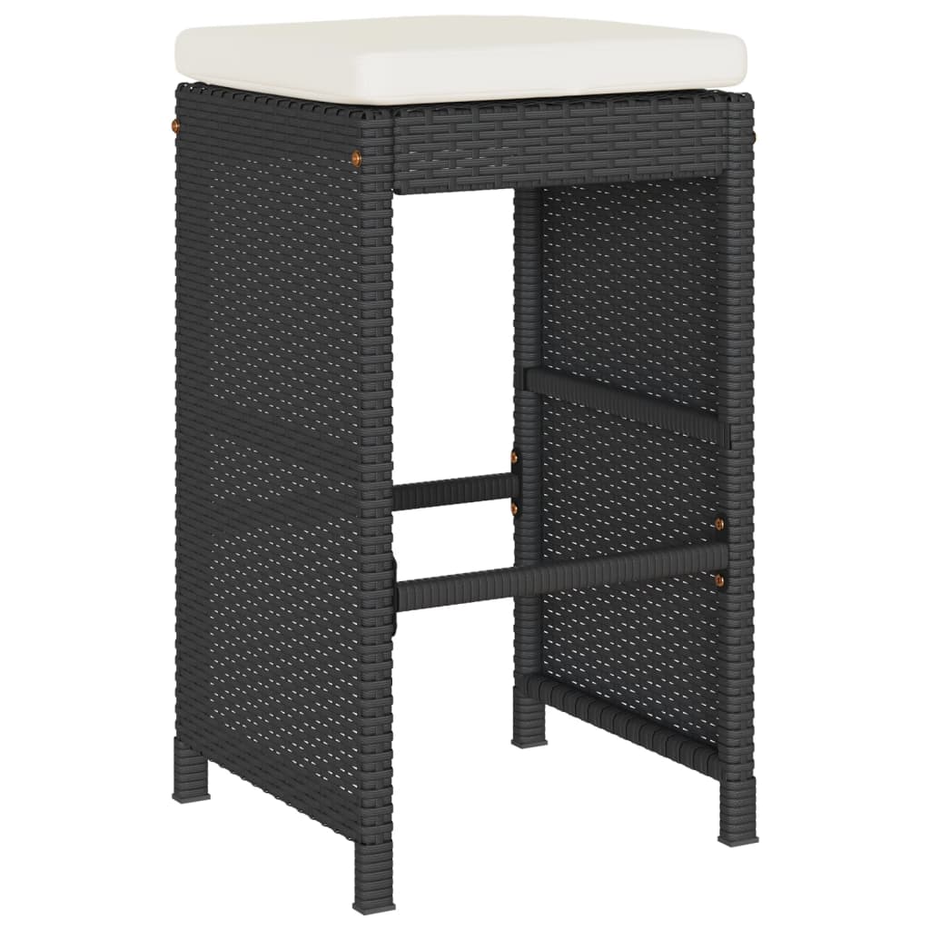 Stylish Black Poly Rattan Garden Bar Stools with Cushions, 2 Pcs