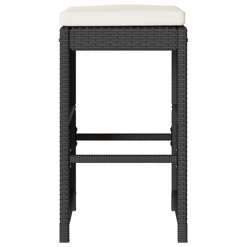 Stylish Black Poly Rattan Garden Bar Stools with Cushions, 2 Pcs