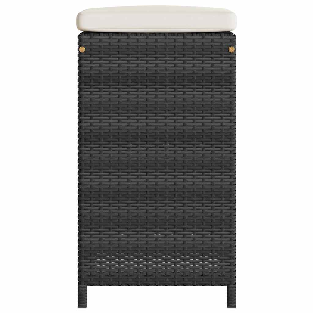 Stylish Black Poly Rattan Garden Bar Stools with Cushions, 2 Pcs