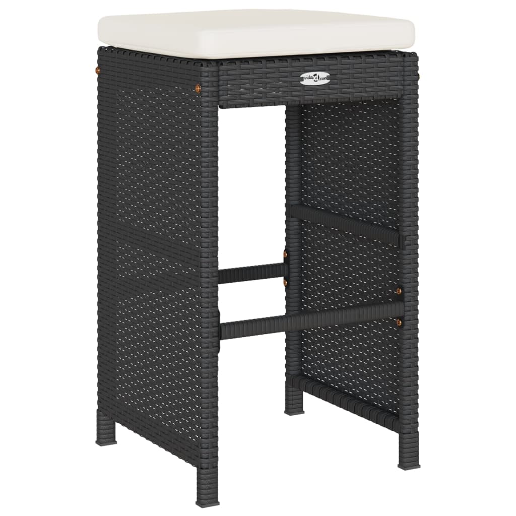 Stylish Black Poly Rattan Garden Bar Stools with Cushions, 2 Pcs