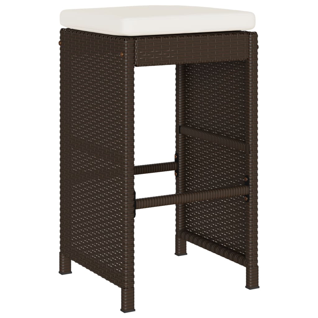 4 Pc Brown Poly Rattan Garden Bar Stools with Cushions Set