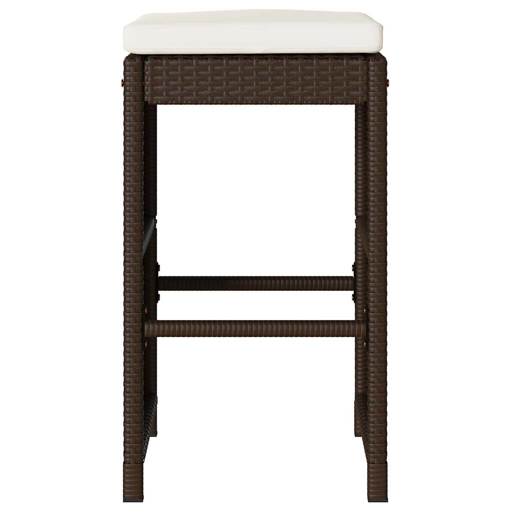 4 Pc Brown Poly Rattan Garden Bar Stools with Cushions Set
