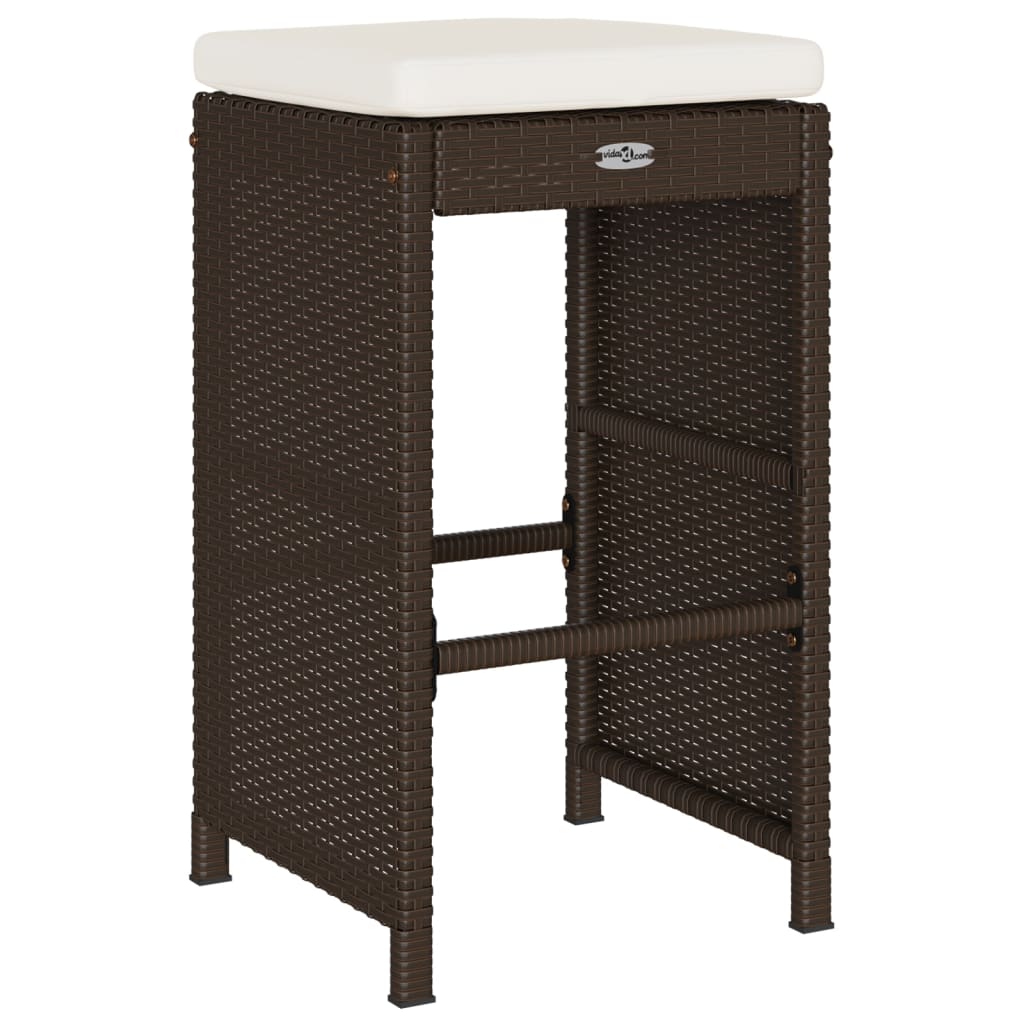 4 Pc Brown Poly Rattan Garden Bar Stools with Cushions Set