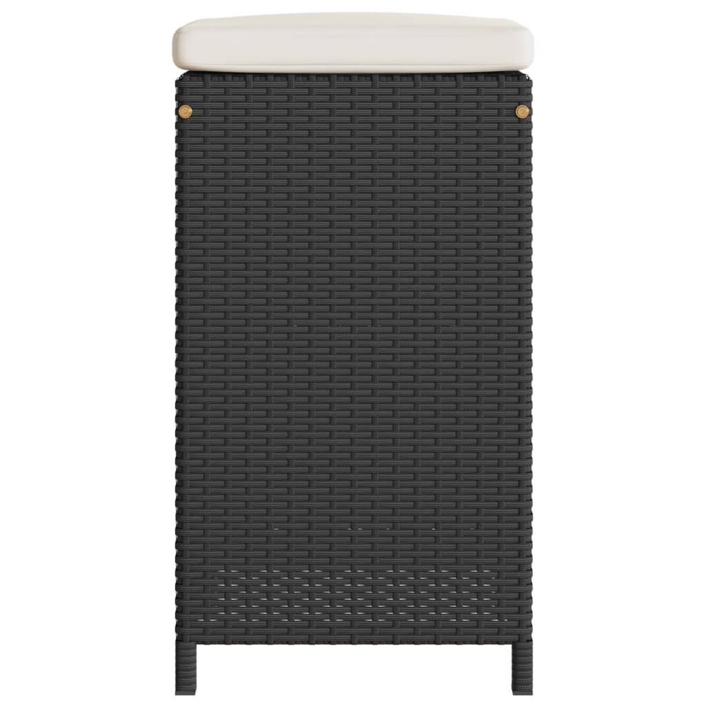 Black Poly Rattan Garden Bar Stools with Cushions - Set of 4