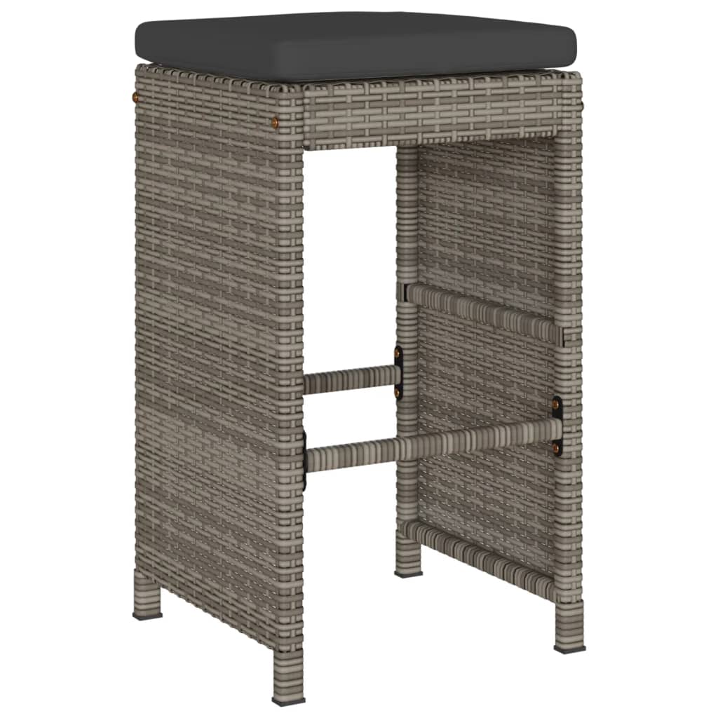 4-Piece Grey Poly Rattan Garden Bar Stools with Cushions